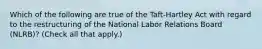 Which of the following are true of the Taft-Hartley Act with regard to the restructuring of the National Labor Relations Board (NLRB)? (Check all that apply.)