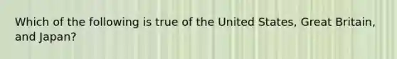 Which of the following is true of the United States, Great Britain, and Japan?