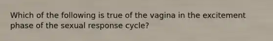 Which of the following is true of the vagina in the excitement phase of the sexual response cycle?