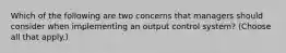 Which of the following are two concerns that managers should consider when implementing an output control system? (Choose all that apply.)