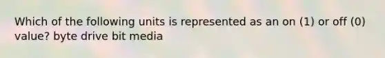 Which of the following units is represented as an on (1) or off (0) value? byte drive bit media