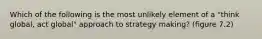 Which of the following is the most unlikely element of a "think global, act global" approach to strategy making? (figure 7.2)