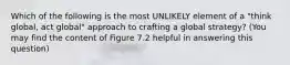 Which of the following is the most UNLIKELY element of a "think global, act global" approach to crafting a global strategy? (You may find the content of Figure 7.2 helpful in answering this question)