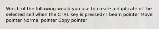 Which of the following would you use to create a duplicate of the selected cell when the CTRL key is pressed? I-beam pointer Move pointer Normal pointer Copy pointer