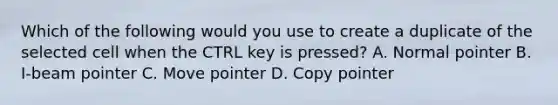 Which of the following would you use to create a duplicate of the selected cell when the CTRL key is pressed? A. Normal pointer B. I-beam pointer C. Move pointer D. Copy pointer