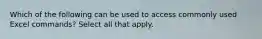 Which of the following can be used to access commonly used Excel commands? Select all that apply.
