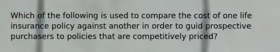 Which of the following is used to compare the cost of one life insurance policy against another in order to guid prospective purchasers to policies that are competitively priced?