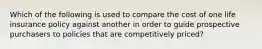 Which of the following is used to compare the cost of one life insurance policy against another in order to guide prospective purchasers to policies that are competitively priced?