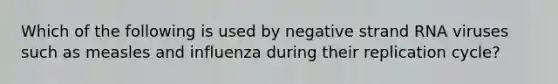 Which of the following is used by negative strand RNA viruses such as measles and influenza during their replication cycle?