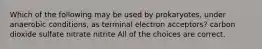 Which of the following may be used by prokaryotes, under anaerobic conditions, as terminal electron acceptors? carbon dioxide sulfate nitrate nitrite All of the choices are correct.