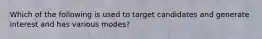 Which of the following is used to target candidates and generate interest and has various modes?