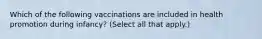 Which of the following vaccinations are included in health promotion during infancy? (Select all that apply.)