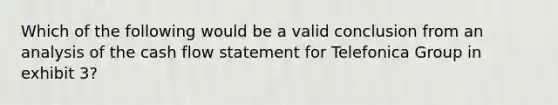 Which of the following would be a valid conclusion from an analysis of the cash flow statement for Telefonica Group in exhibit 3?