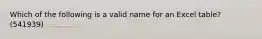 Which of the following is a valid name for an Excel table? (541939)