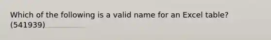 Which of the following is a valid name for an Excel table? (541939)