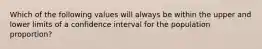 Which of the following values will always be within the upper and lower limits of a confidence interval for the population proportion?