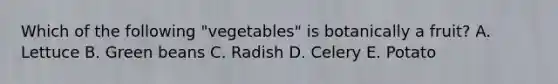 Which of the following "vegetables" is botanically a fruit? A. Lettuce B. Green beans C. Radish D. Celery E. Potato