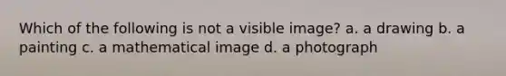 Which of the following is not a visible image? a. a drawing b. a painting c. a mathematical image d. a photograph