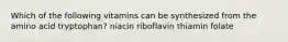 Which of the following vitamins can be synthesized from the amino acid tryptophan? niacin riboflavin thiamin folate