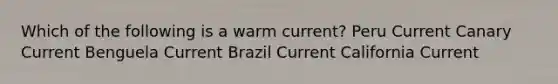 Which of the following is a warm current? Peru Current Canary Current Benguela Current Brazil Current California Current