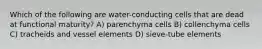 Which of the following are water-conducting cells that are dead at functional maturity? A) parenchyma cells B) collenchyma cells C) tracheids and vessel elements D) sieve-tube elements