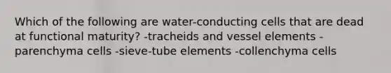 Which of the following are water-conducting cells that are dead at functional maturity? -tracheids and vessel elements -parenchyma cells -sieve-tube elements -collenchyma cells