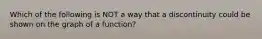 Which of the following is NOT a way that a discontinuity could be shown on the graph of a function?