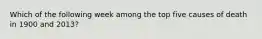 Which of the following week among the top five causes of death in 1900 and 2013?