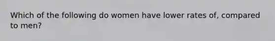 Which of the following do women have lower rates of, compared to men?