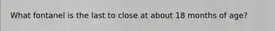 What fontanel is the last to close at about 18 months of age?