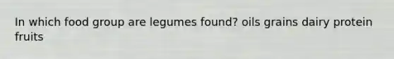 In which food group are legumes found?​ oils grains dairy protein fruits