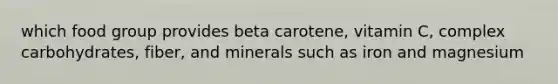 which food group provides beta carotene, vitamin C, complex carbohydrates, fiber, and minerals such as iron and magnesium