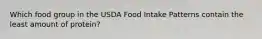 Which food group in the USDA Food Intake Patterns contain the least amount of protein?