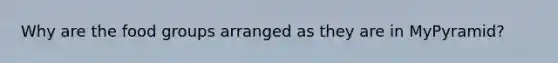 Why are the food groups arranged as they are in MyPyramid?