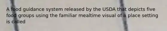 A food guidance system released by the USDA that depicts five food groups using the familiar mealtime visual of a place setting is called