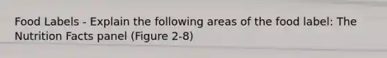 Food Labels - Explain the following areas of the food label: The Nutrition Facts panel (Figure 2-8)