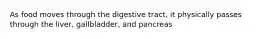 As food moves through the digestive tract, it physically passes through the liver, gallbladder, and pancreas