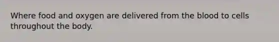 Where food and oxygen are delivered from the blood to cells throughout the body.