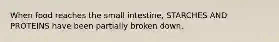 When food reaches the small intestine, STARCHES AND PROTEINS have been partially broken down.