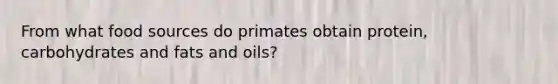 From what food sources do primates obtain protein, carbohydrates and fats and oils?