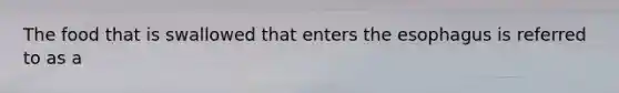 The food that is swallowed that enters the esophagus is referred to as a