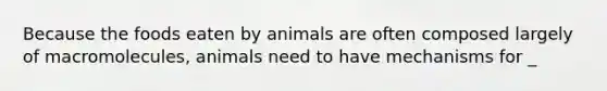 Because the foods eaten by animals are often composed largely of macromolecules, animals need to have mechanisms for _