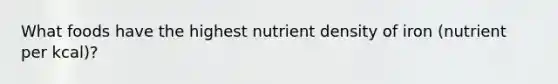 What foods have the highest nutrient density of iron (nutrient per kcal)?