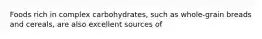 Foods rich in complex carbohydrates, such as whole-grain breads and cereals, are also excellent sources of