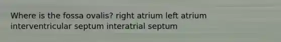 Where is the fossa ovalis? right atrium left atrium interventricular septum interatrial septum