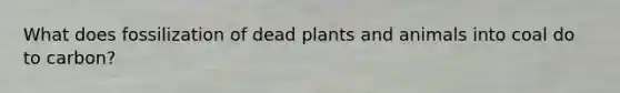 What does fossilization of dead plants and animals into coal do to carbon?