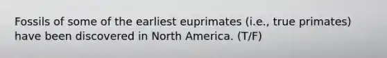 Fossils of some of the earliest euprimates (i.e., true primates) have been discovered in North America. (T/F)