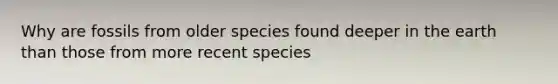 Why are fossils from older species found deeper in the earth than those from more recent species