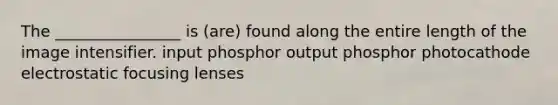 The ________________ is (are) found along the entire length of the image intensifier. input phosphor output phosphor photocathode electrostatic focusing lenses