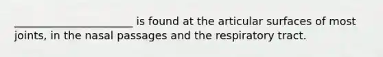 ______________________ is found at the articular surfaces of most joints, in the nasal passages and the respiratory tract.